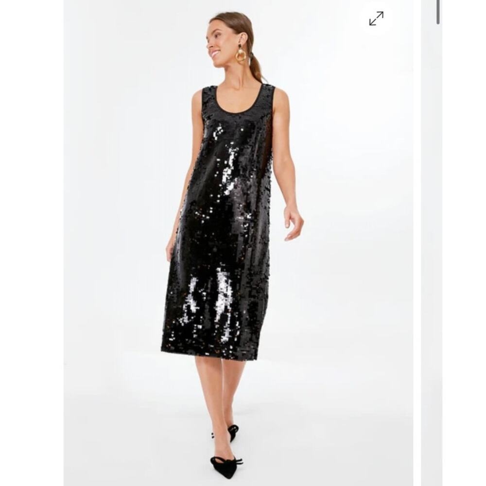 Tuckernuck Emerson Fry Edie Midi Black Scoop Sequin Dress, Size Large
